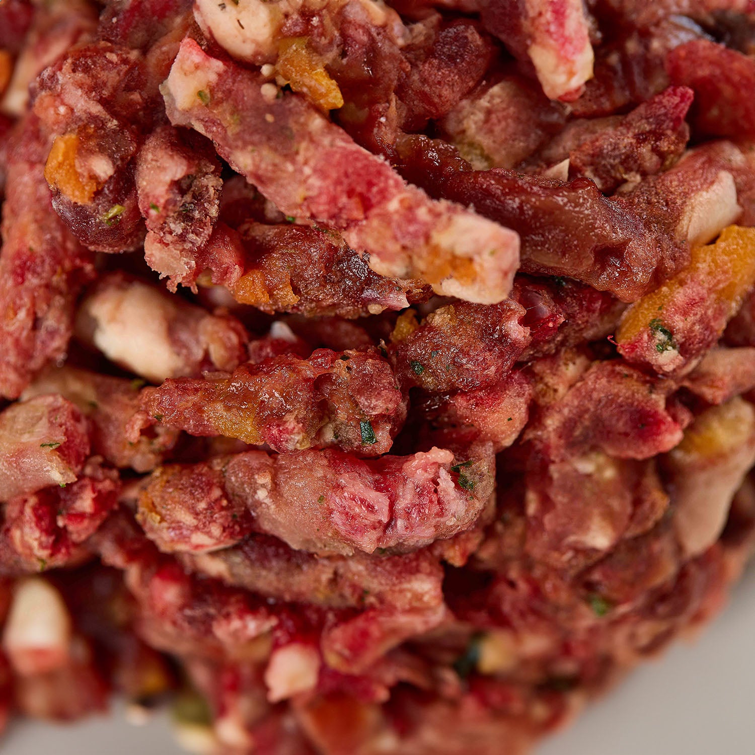 Close up of beef mince raw dog food from LUNA & me