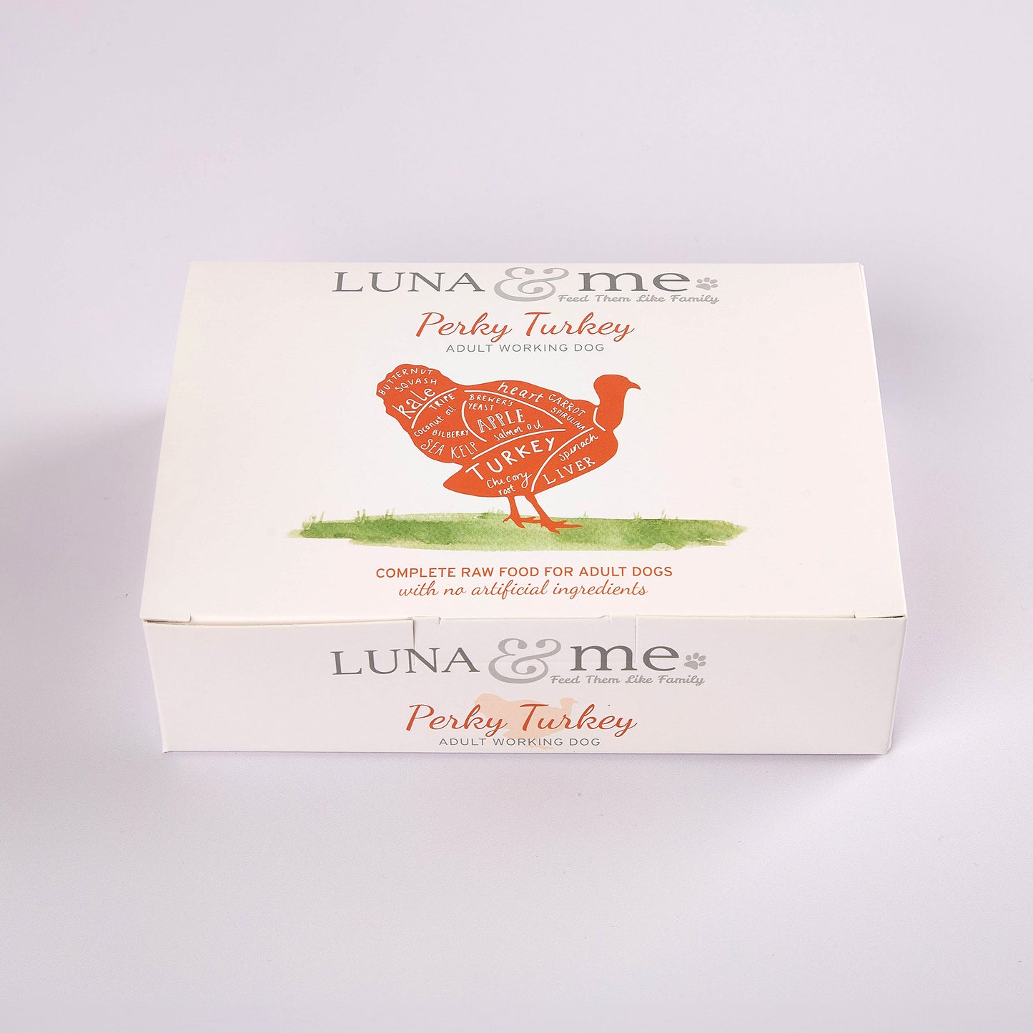 A box of Perky Turkey raw dog from LUNA & me