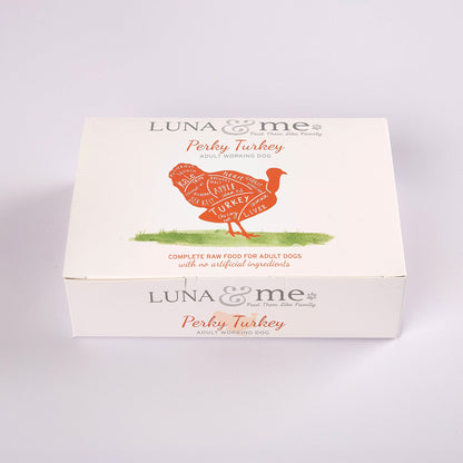 A box of Perky Turkey raw dog from LUNA & me