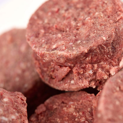 Close up of Purr-fect Lamb & Chicken raw cat food patties